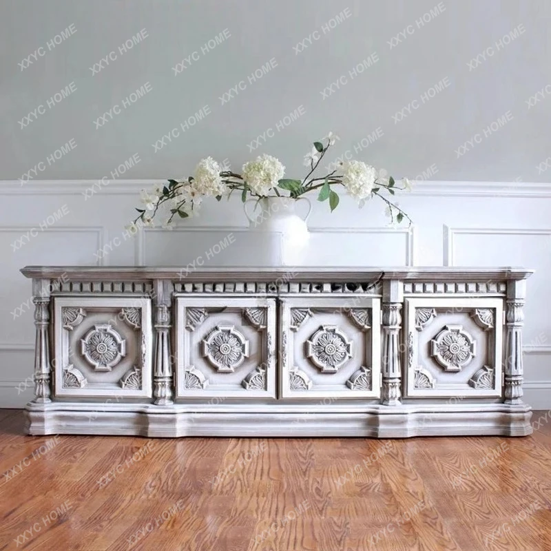 X-S  retro style old TV cabinet solid wood carving flower video cabinet HG