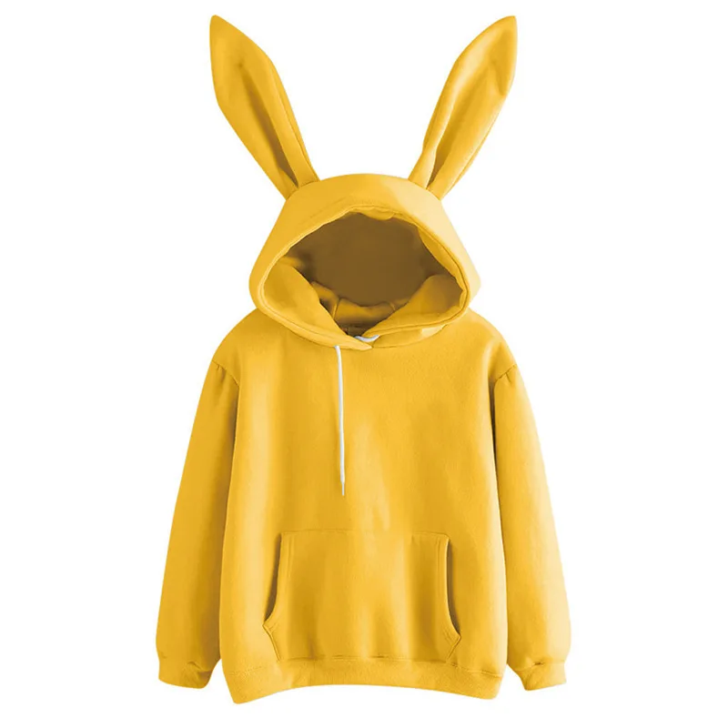 

2024 autumn and winter new women's clothing Wei hooded rabbit hoodie solid color loose casual women's top