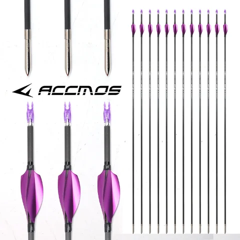 ACCMOS ID3.2mm 40T Carbon Arrow Spine 350-1000 Complete Arrow for Recurve/compound Bow Archery Shooting