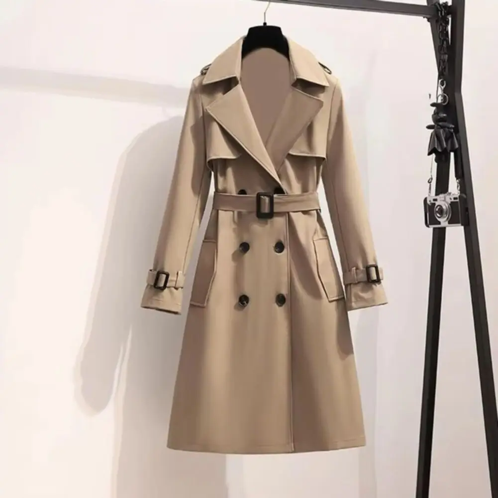 

2025 Classic Women Windbreaker Spring And Autumn Temperament Double Breasted Long Trench Coat Belted Notch Lapel Overcoat