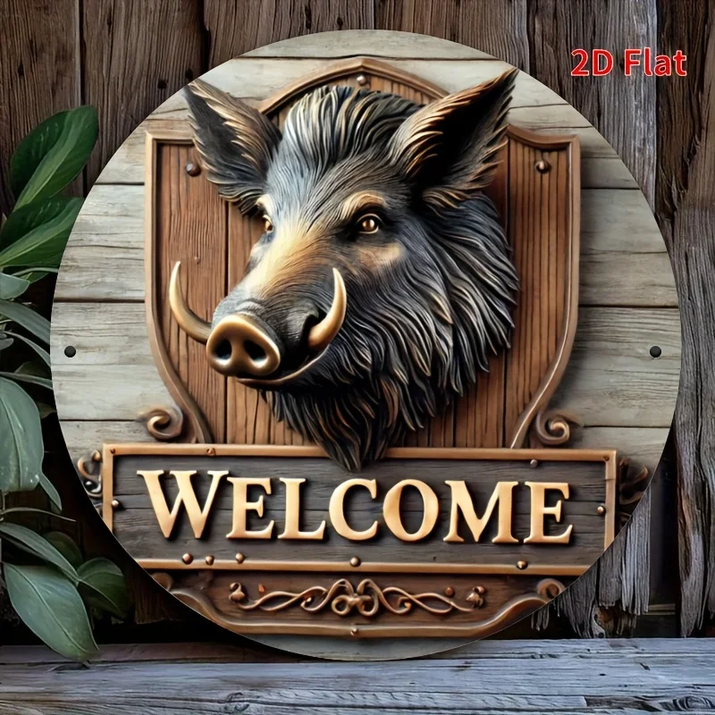2D printed item, 1 piece, round wooden, featuring the theme of welcoming a wild boar from the countryside, for room decoration