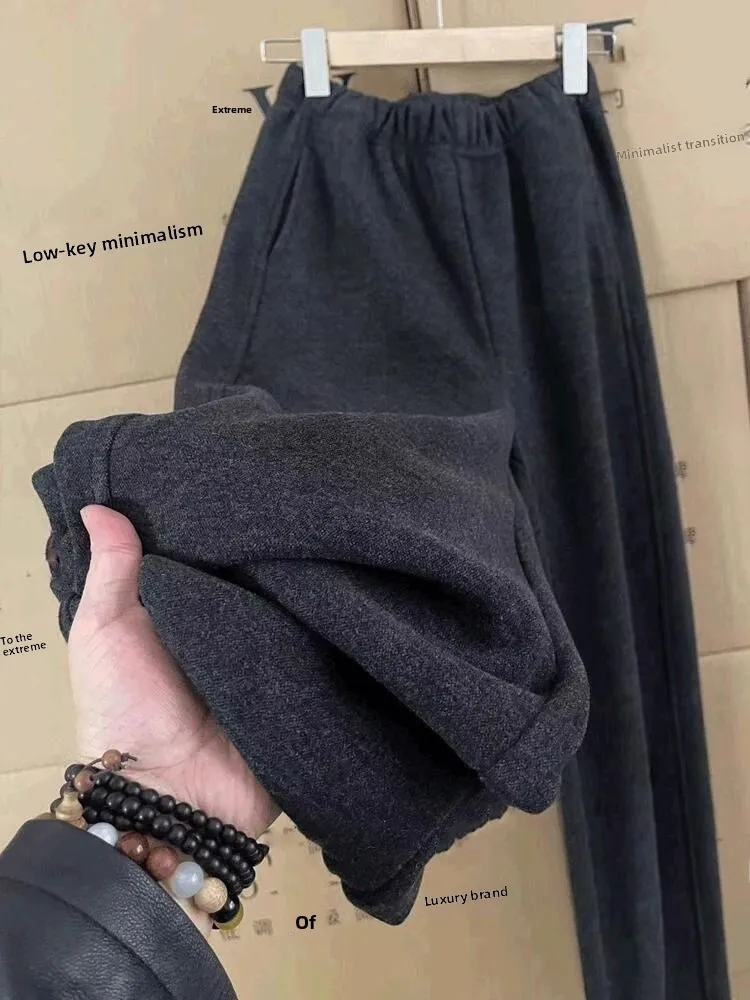 

Шерстяные брюки Deep ey с широкими штанинами, женские повседневные брюки прямого кроя с высокой талией и эластичным поясом, не требующие глажки