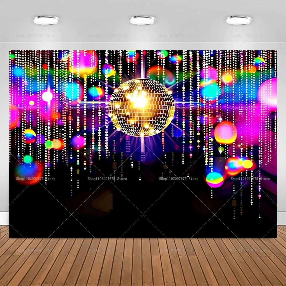 70s 80s 90s Shiny Disco Birthday Party Backdrop Club Neon Ball Stage Portrait Photography Background Photo Backdrop Photo Studio