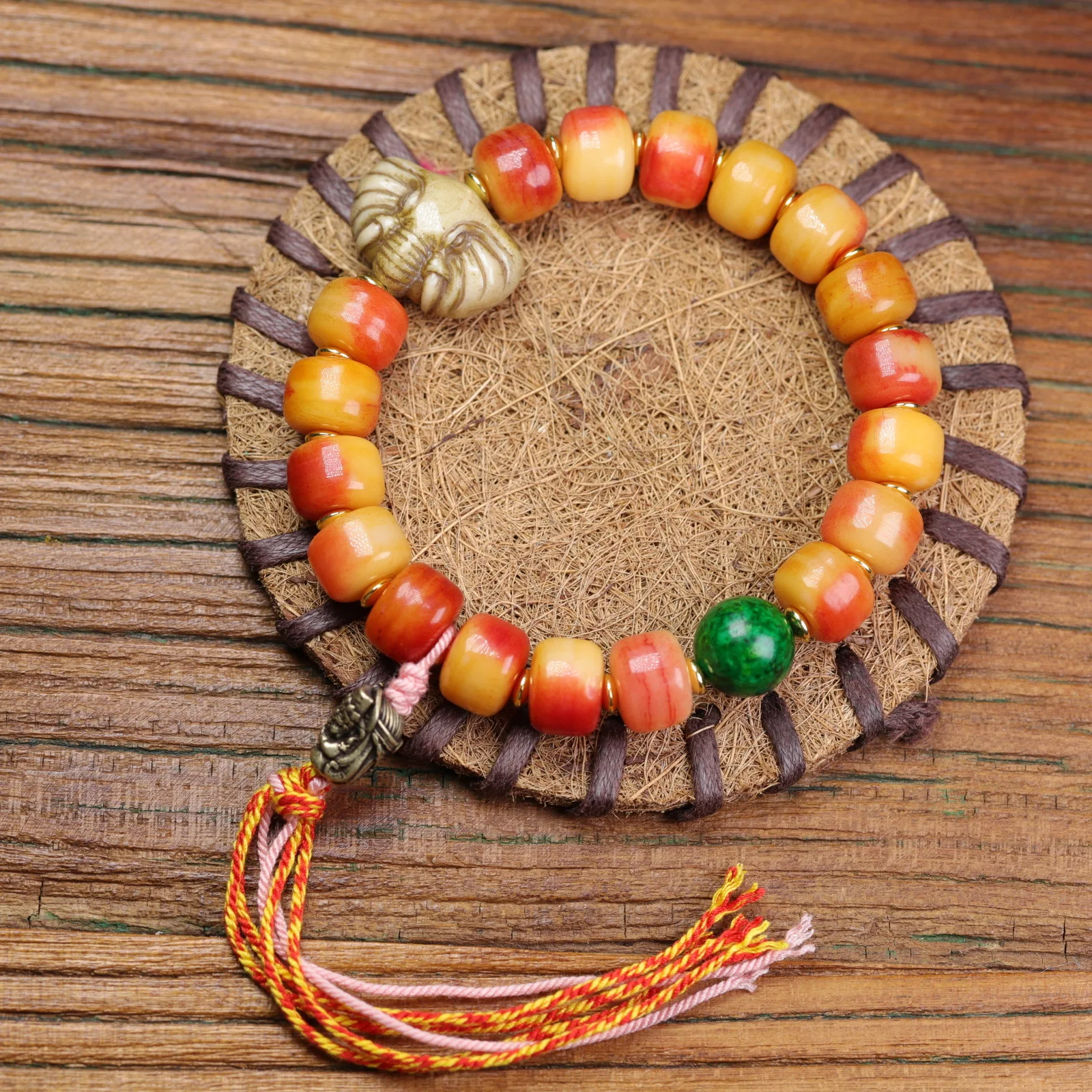 Tibetan Beef Bone Straight Old Barrel Beads Single Loop Hand Held Bracelet Ethnic Style Hand Twisted Hand Jewellery