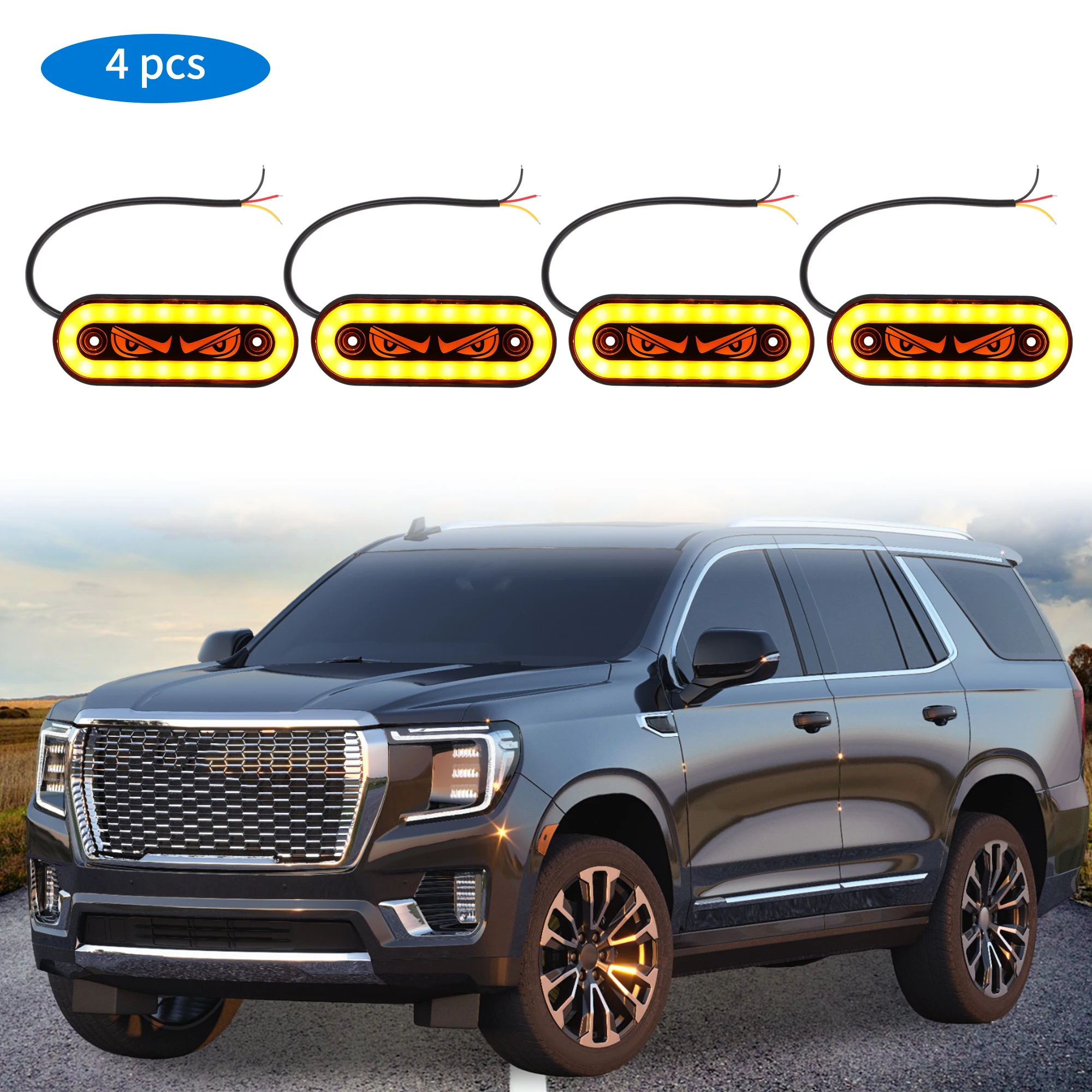 

UXCELL Side Fender Marker Light Yellow LED Side Fender Repeater Light Housing Truck Side Turn Signal Lamp Replacement 4 Pcs