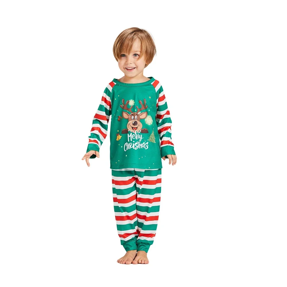 2024 Christmas Matching Family Pajamas Set Letter Print Xmas Outfit Father Mother Kid Deer Top+Stripe Pants Jammies Baby Romper