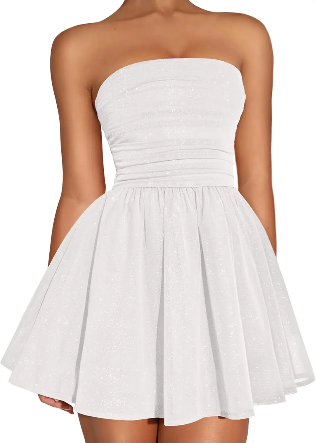 

Women's Sexy Strapless Mini Dress Sequin Ruched Bow Graduation Party Prom Short Dresses Above Knee , Mini Cocktail Dress
