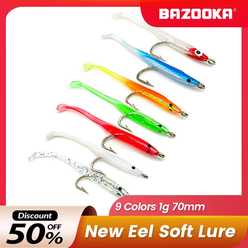 Bazooka 10pcs/lot 7cm 1g Fishing Lure Fish Eel Lure 9Colors Soft Baits with hook Warm Jigging  Eel Artificial bait Pesca Leurre