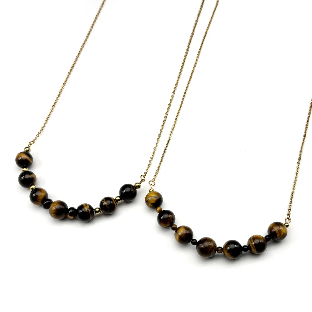 

Bohemian Tiger Eye Stone Round Beads Chain Choker Necklace for Women Stainless Steel Gold Color Collar Spiritual Jewelry Gift