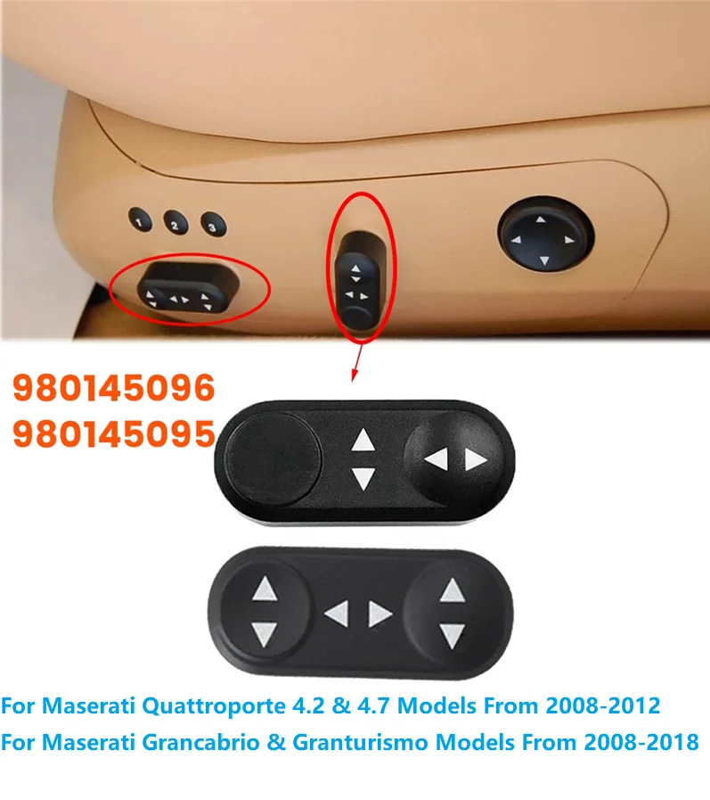 2PCS Front Seat Cushion Adjust Switch Buttons Cover 980145096 980145095 for Maserati Granturismo Quattroporte 4.2&4.7 2008-2018