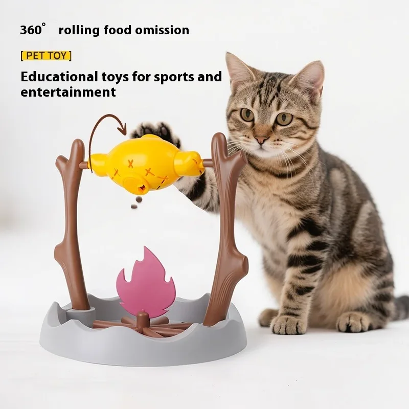

Rotating BBQ Cat Toy with Flames Interactive Treat Dispenser Slow Feeder Puzzle Toy Indoor Cats Relief Durable Easy Clean