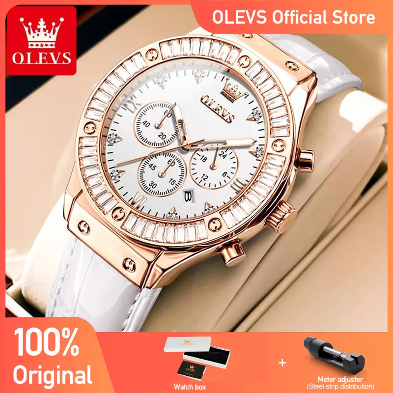 

OLEVS Women's Watches Zirconium Diamonds Dazzling With Multifunctional Dial Elegant Fashion Original Quartz Watch for Ladies