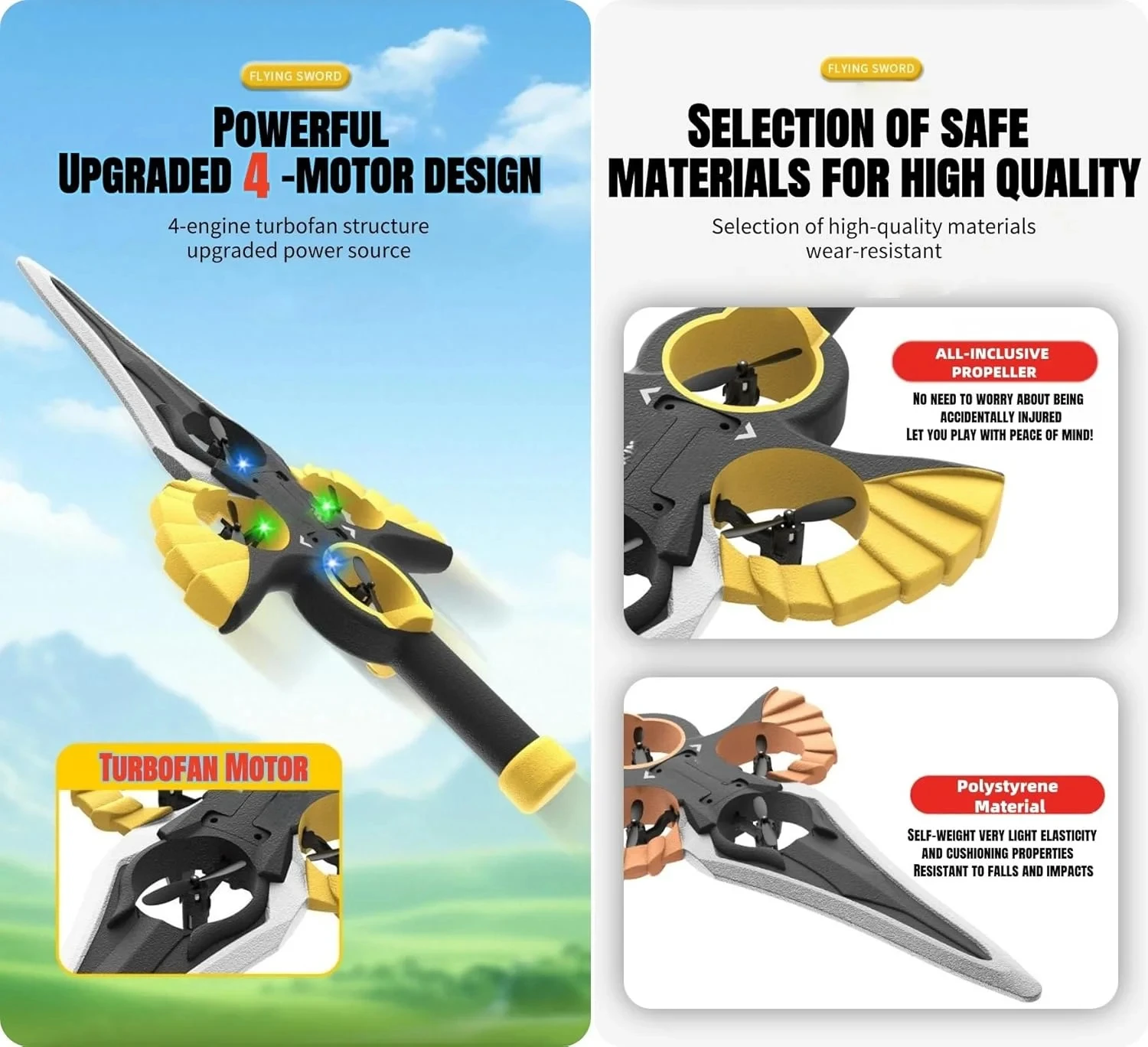 Drone aliante con spada volante RC acrobatica a 3 velocità - Funzionamento con onda manuale/controller con luci a LED per divertimento aereo (bambini a adulti)