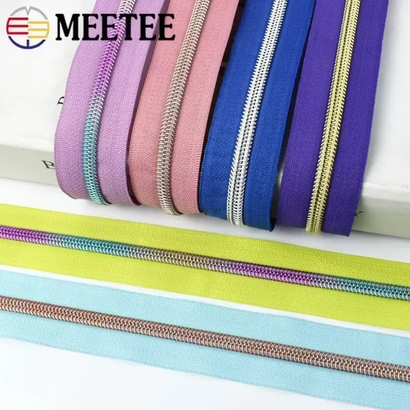 1-8M Meetee 5# Nylon Zipper for Clothes Continuous Coil Zip Roll Coat Bag Zippers Plastic Sewing Closures Zips Repair Accessory