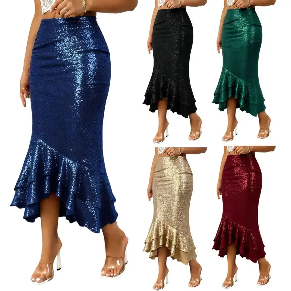 

Ladies' High Waist Slimming Fishtail Skirt Pleated Bodycon Skirt Trendy Casual High Waisted Ruffle Ruched Long Skirts For Woman