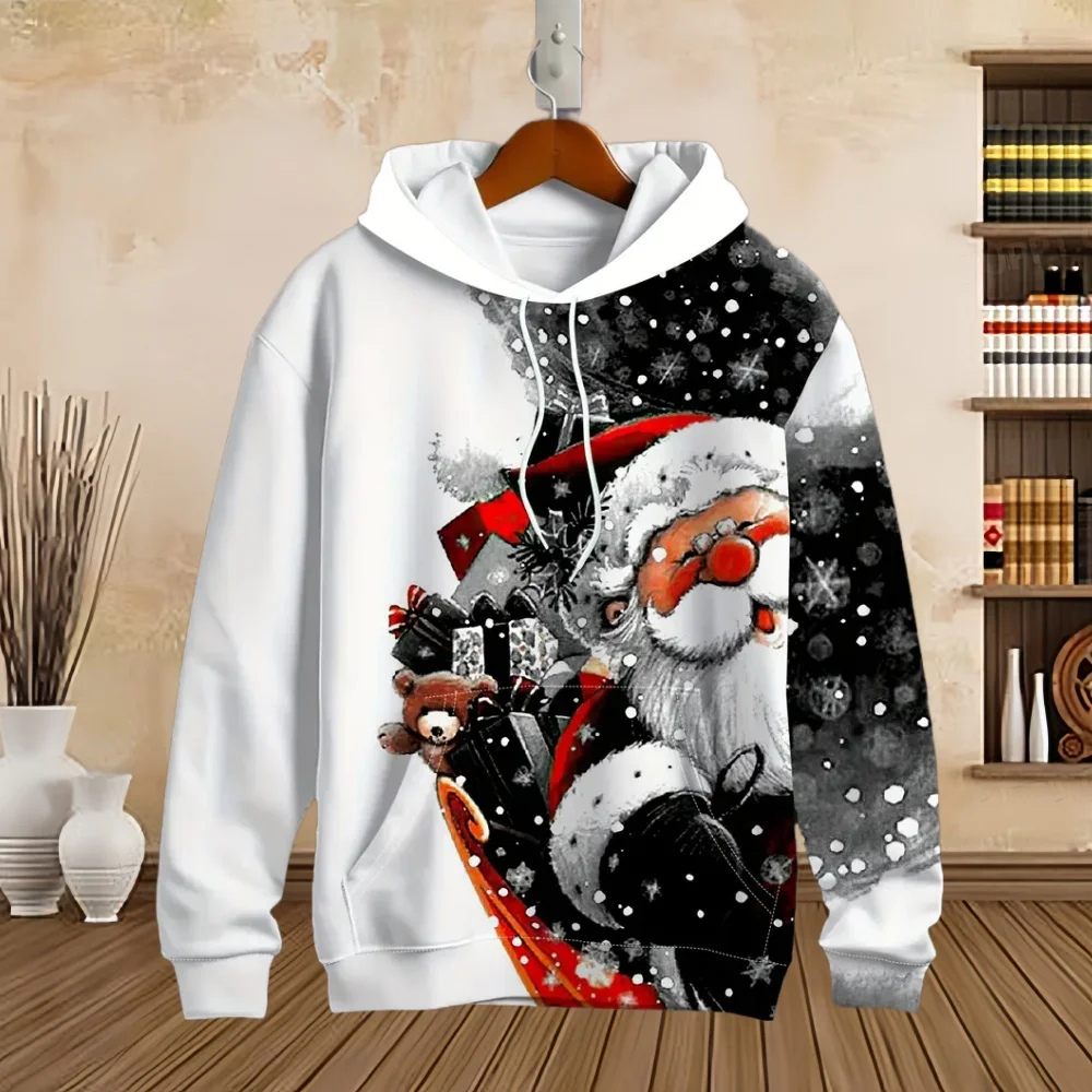 عيد الميلاد الرجال هوديي ربيع الخريف مضحك سانتا كلوز طباعة عارضة البلوز البلوز أزياء طويلة الأكمام الجديدة البلوز قمم #6