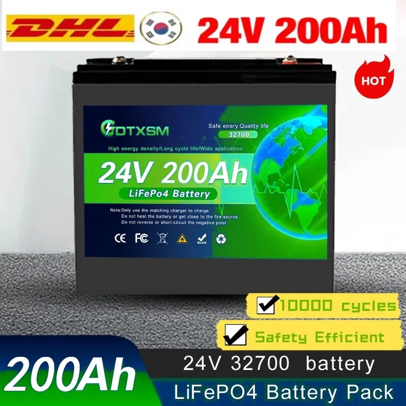 

32700 24V 200Ah lithium iron phosphate battery Built-in 200A BMS,for Solar Marine Overland Off-Grid LiFePo4 Battery