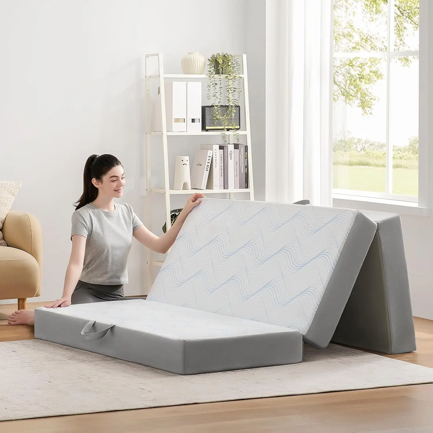 6 Inch Queen Foldable Mattress, Memory Foam Folding Sofa Bed with Washable Cover, Portable Guest Mattress 78x58x6