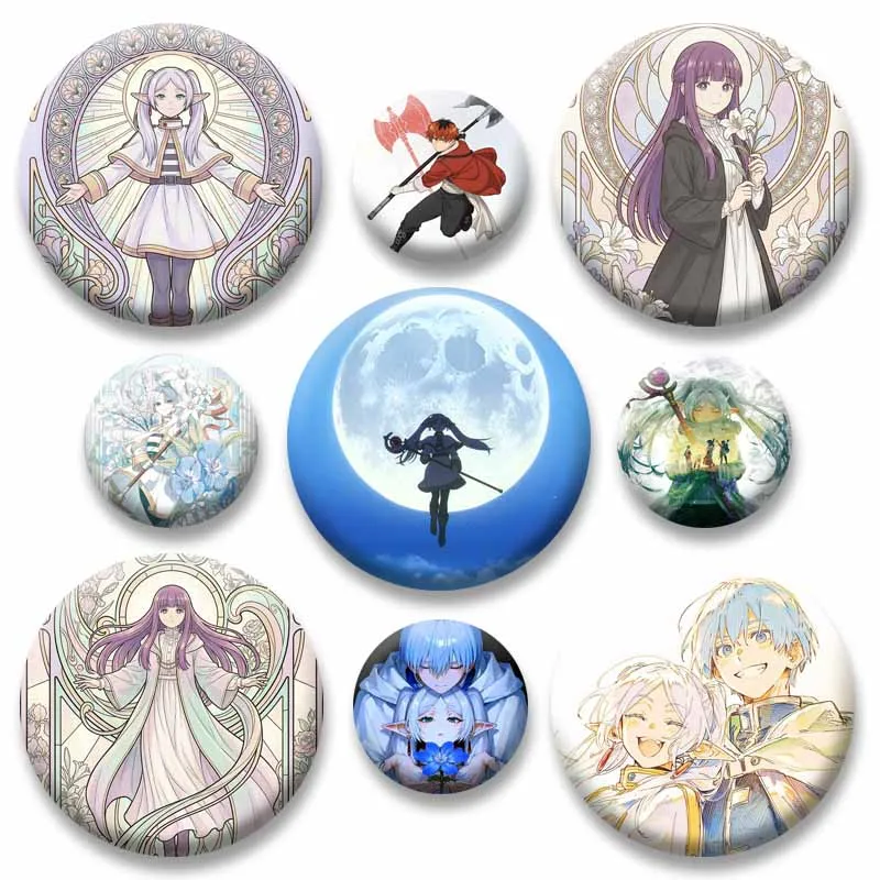 Anime Peripheral Frieren Eisen Stark Fern Himmel Badges Cartoon Figure Round Brooch Cosplay Lapel Pins Backpack Clothes Jewelry