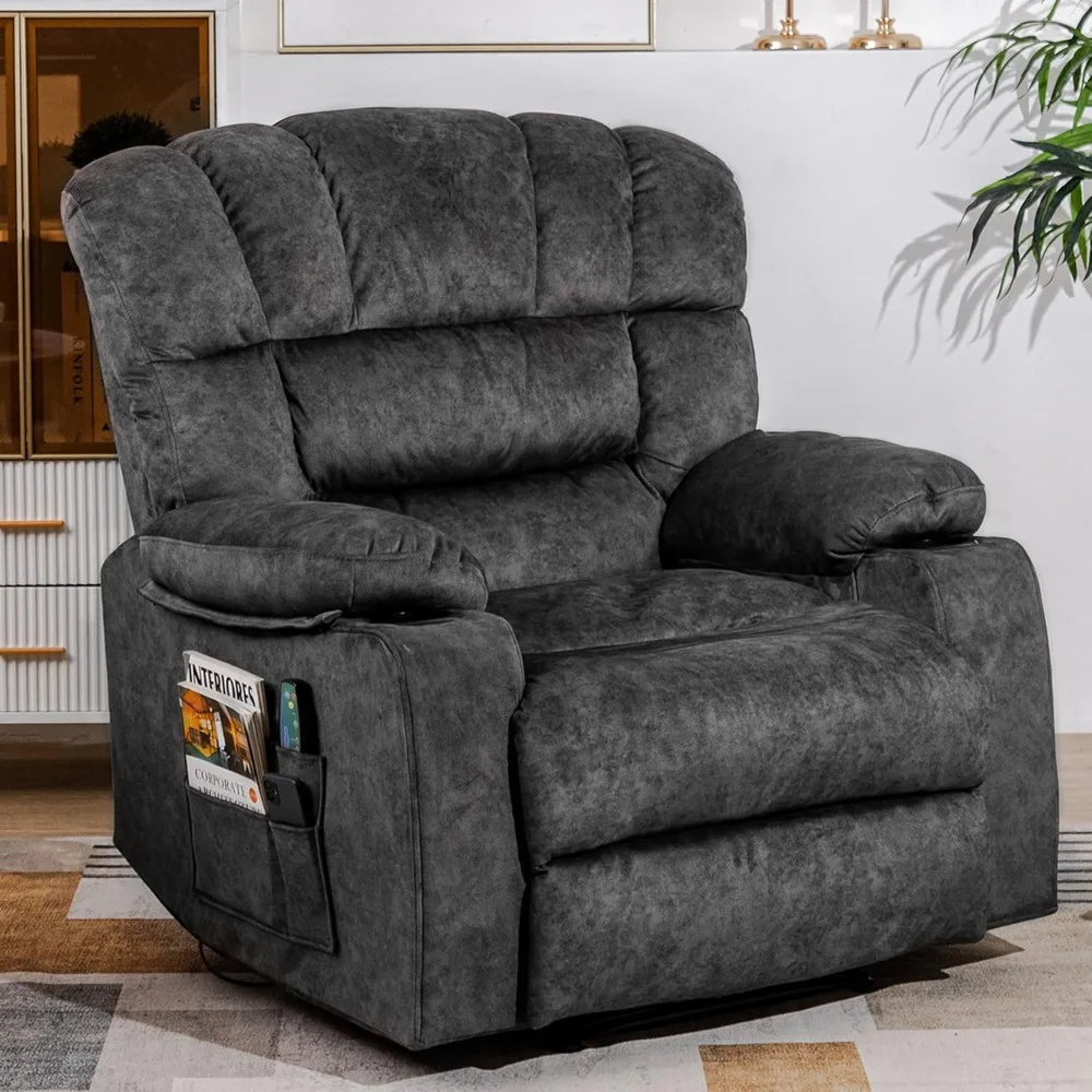 

Recliner Chair, Modern Ergonomic Lounge Single Seat Gravity Elastic Foam Filling 2 Cup Holders & Side Pocket, Recliner Chair