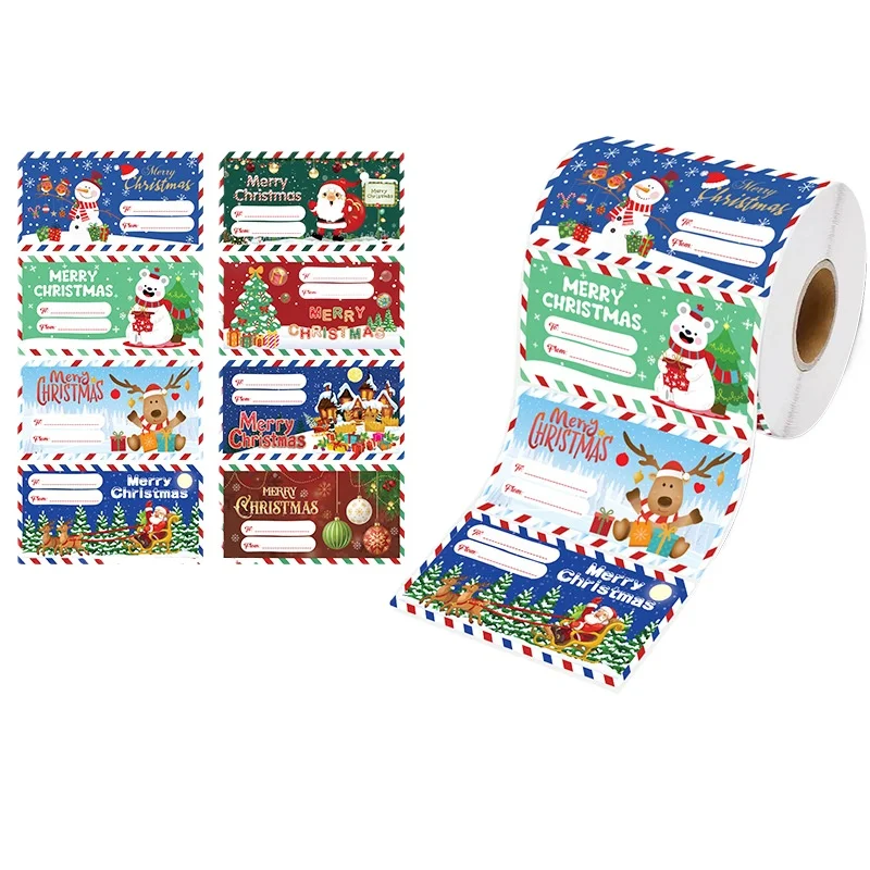 300Pcs Roll Merry Christmas Stickers Gift Envelope Seals Self Adhesive Labels for Kids Gifts