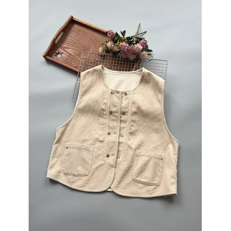 

Вельветовый жилет женский, весенне-осенний, многослойный, двубортный, верхняя одежда Faion, универсальный круглый, хлопковый, B...