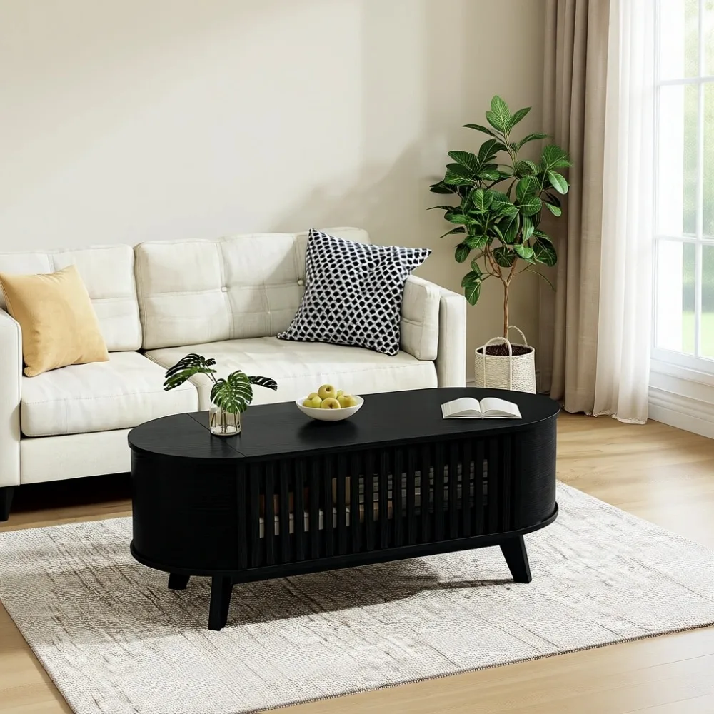 

Овальный журнальный столик-трансформер с подъемной столешницей в стиле середины века, со скрытым хранением, для гостиной