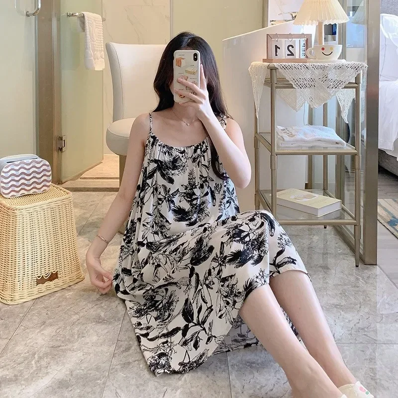 

Sexy Plus Size Camisole Floral Print Woman Satin Nightgowns Nightdress Dresses Robe Lounge Lady Women Pijama Sleepwear Pajama