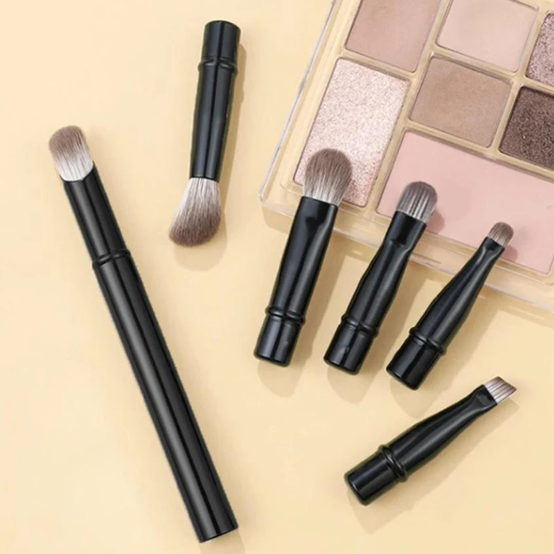 Juego de 6 brochas de maquillaje de viaje con estuche, portátiles, para polvo, base, rubor, corrector, herramientas de maquillaje