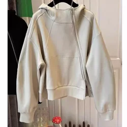 Hooded sweater women's irregular diagonal zipper 2024 spring new loose casual design sense niche jacket