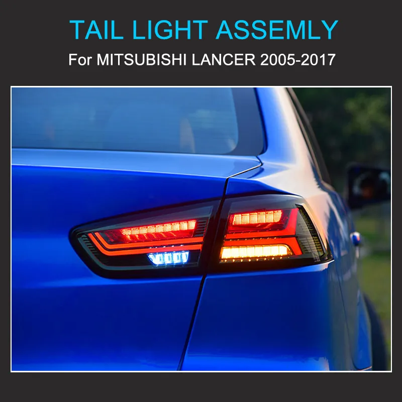 1 Pair LED Tail Light Assembly for Mitsubishi Lancer / EVOx 2005 -2017 with LED Tail Lamp Driving Turning Signal Reverse Fog