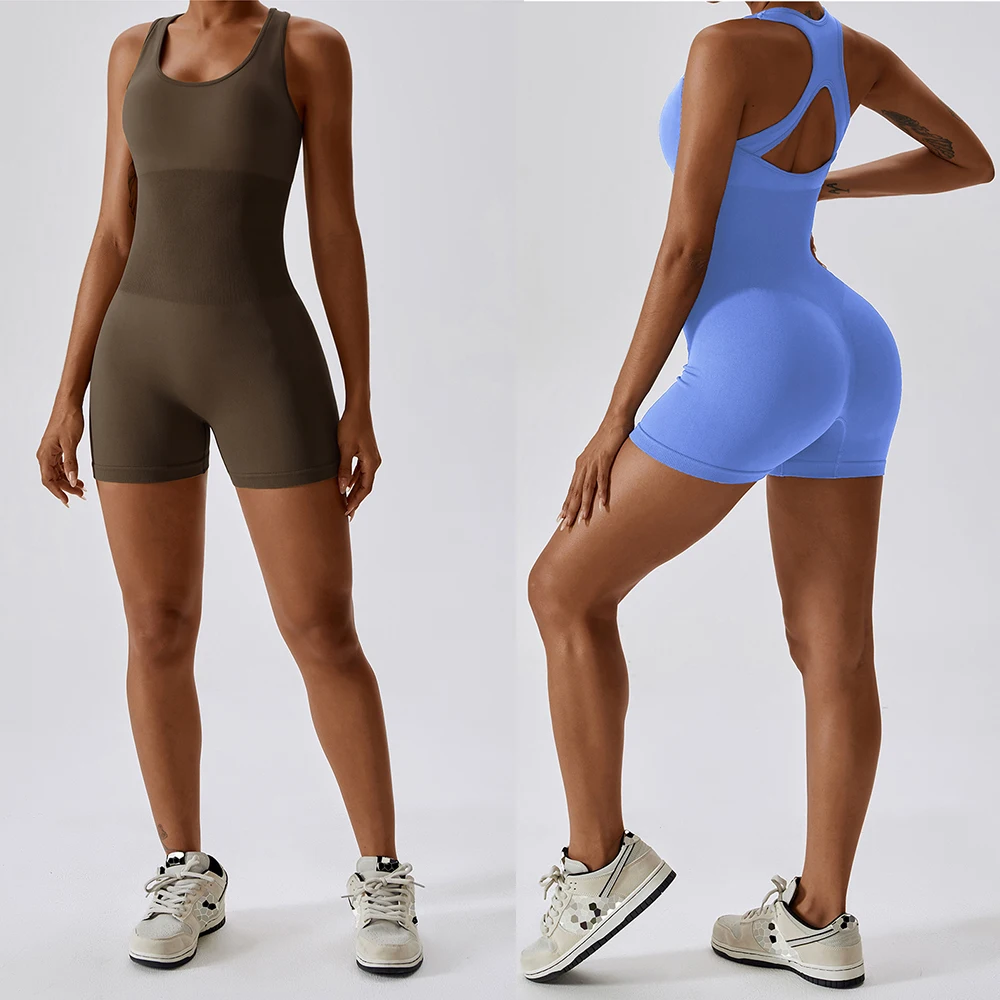 Vnazvnasi-Mono de Yoga acanalado sin costuras para mujer, conjunto de gimnasio, trajes deportivos para Fitness, Body de realce, ropa de