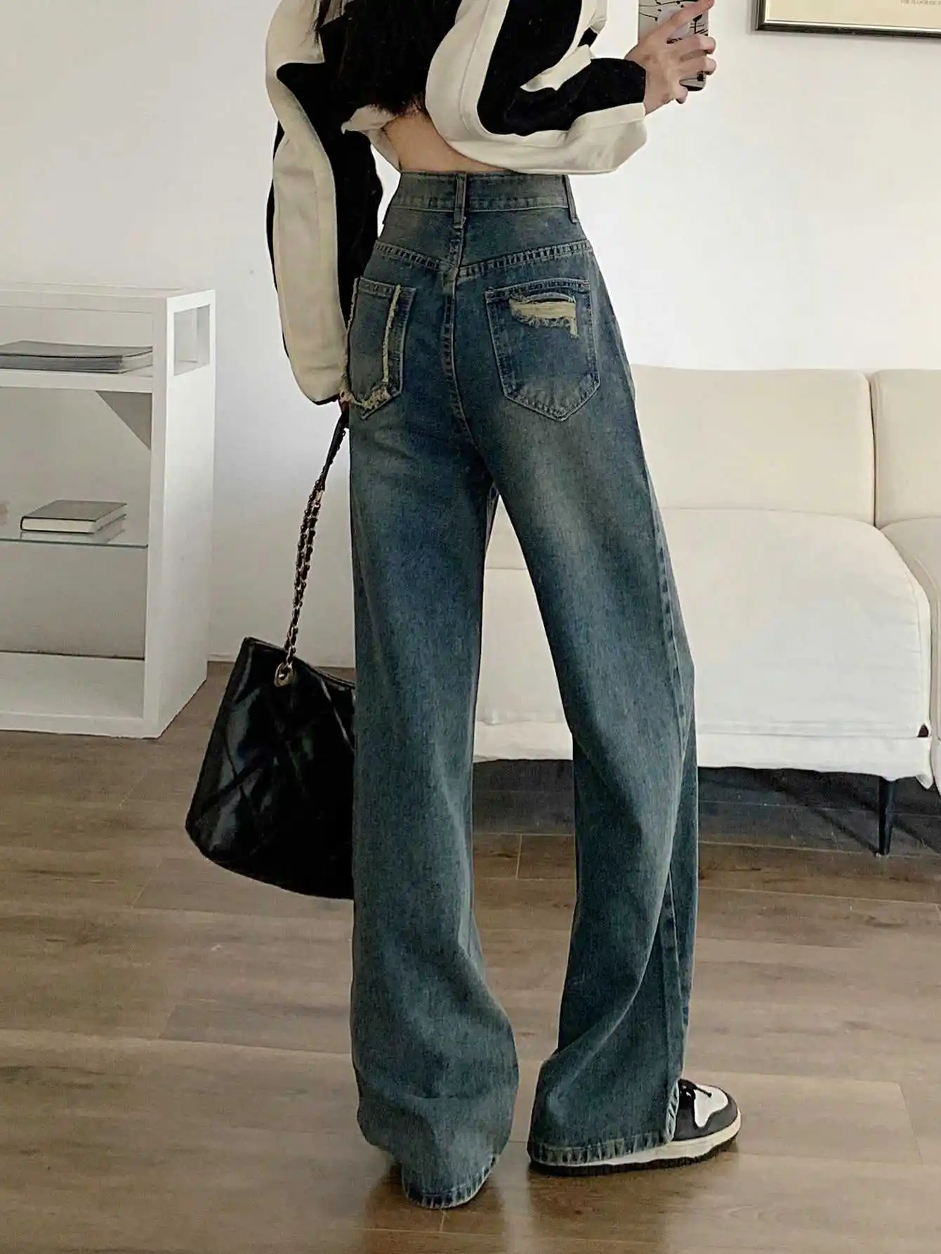 

High Waist Loose Wide Leg Jeans Women's Straight Cut Spring Autumn New Sle Slimming Floor Length Trousers