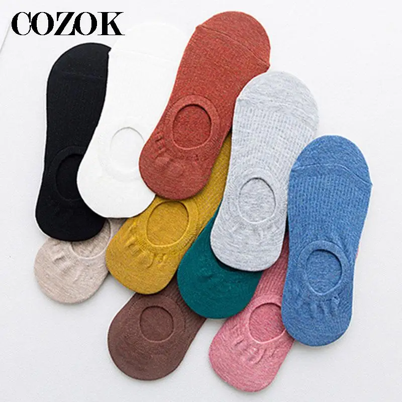 5 Pairs المرأة سيليكون عدم الانزلاق الجوارب غير مرئية الصيف بلون الكاحل قارب الجوارب الإناث لينة القطن جورب النعال EUR35-39 #6