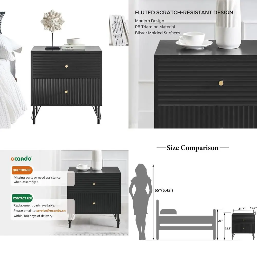 

Two-Drawer Nightstand with 22 Fluted Design for Bedroom and Living Room Storage