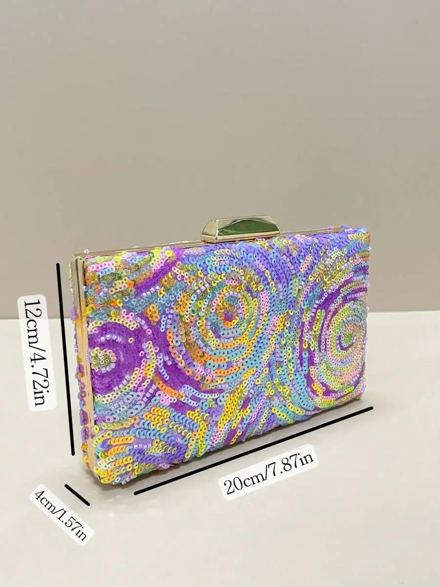 

Sequin Embroidered Box Clutch For Women Party Evening Bag