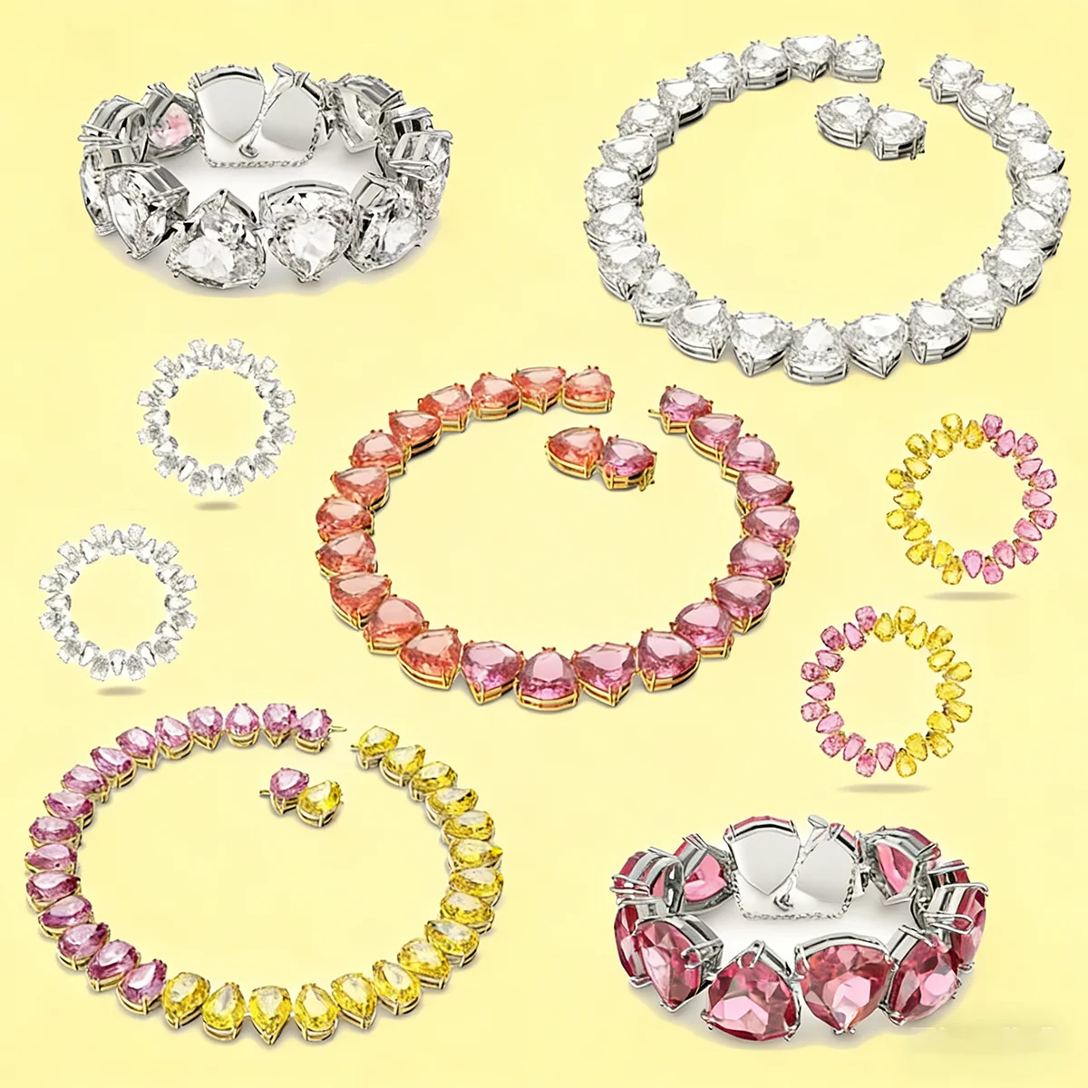 

Original 2026 New White Crystal Water Droplets Necklace for Women Charms Bracelet Light Luxury Earrings Ring Fine Jewelry Set