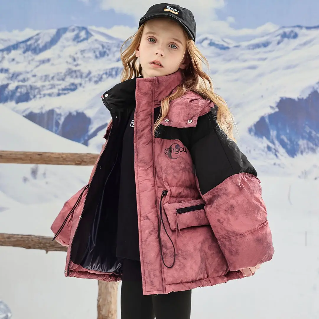 2025 Winter Tie-Dye Cotton Coat Kids' Big & Tall Down Jacket Color-Blocked Thermal Outdoor  for Boys & Girls