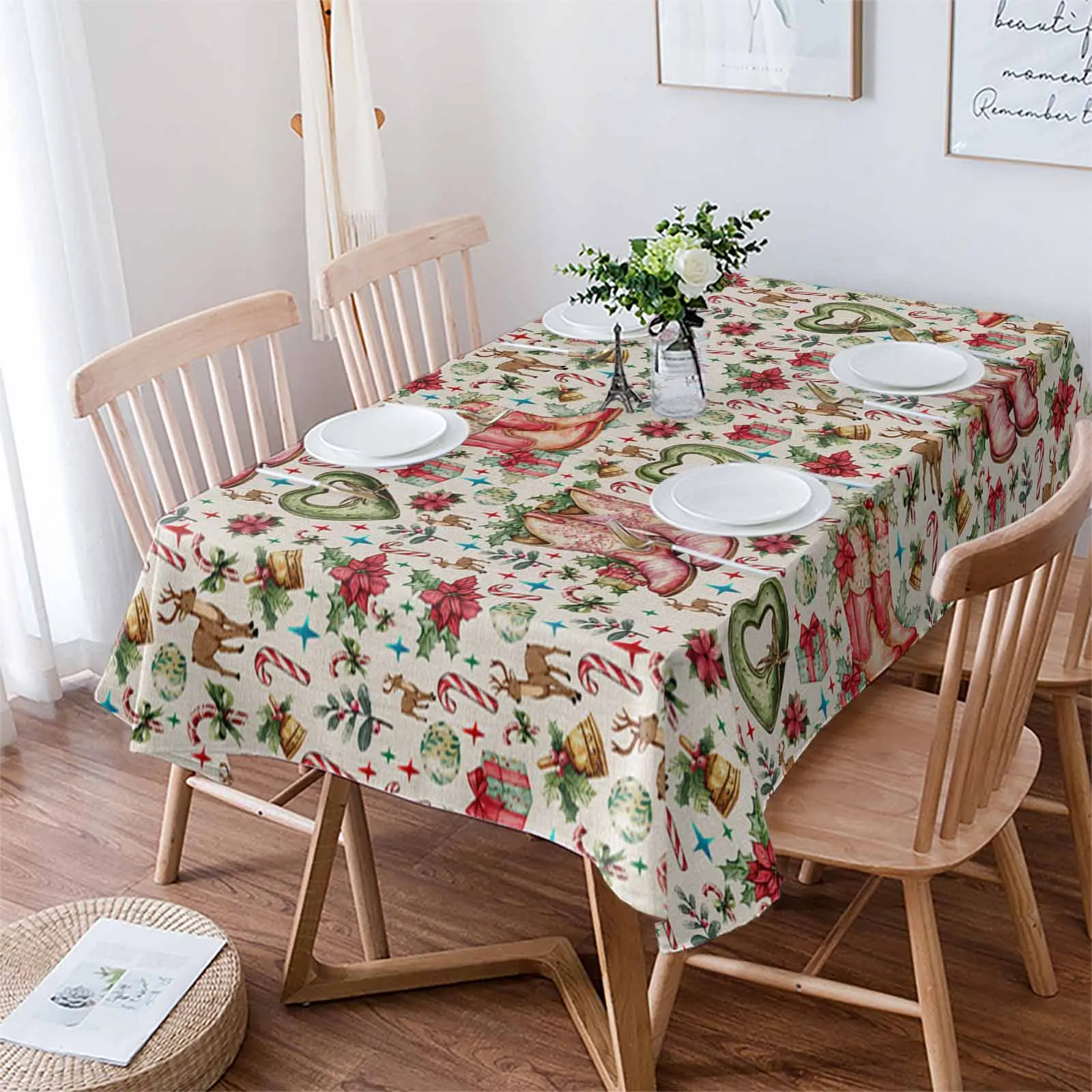 Christmas Winter Boots Plant Gift Tablecloths Waterproof Kitchen Coffee Table For Living Room Home Decor Dining Table