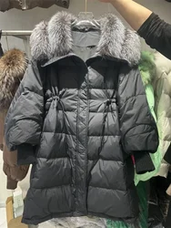 Vera pelliccia di volpe naturale collo lungo oca spessa calda tuta sportiva di lusso streetwear cappotto moda allentato 2024 giacca invernale da donna