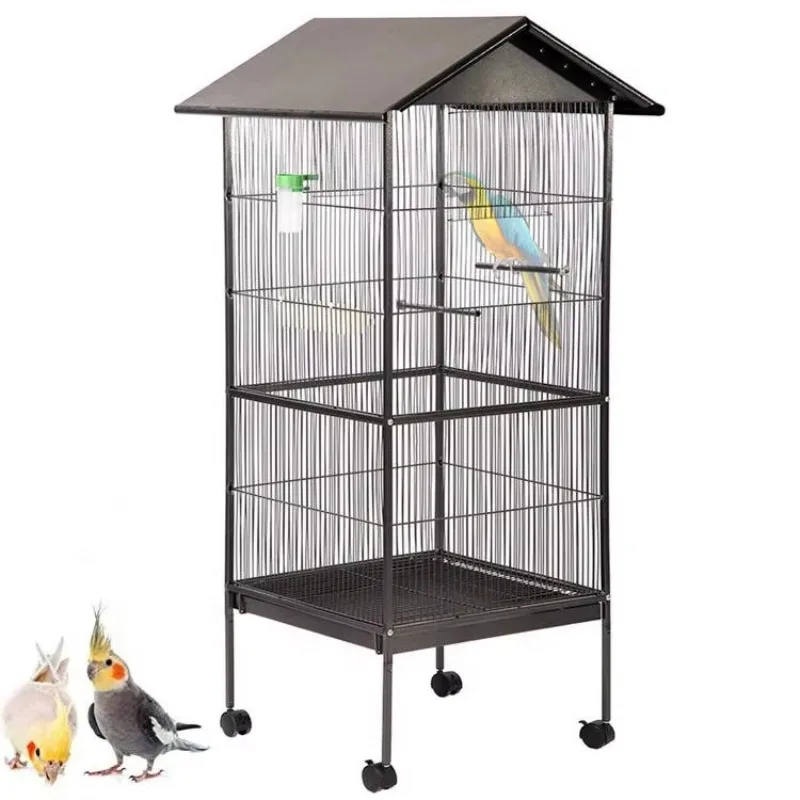 Movable Steel Bird Cage for Parrot with Pet Metal Steel Wire Poof