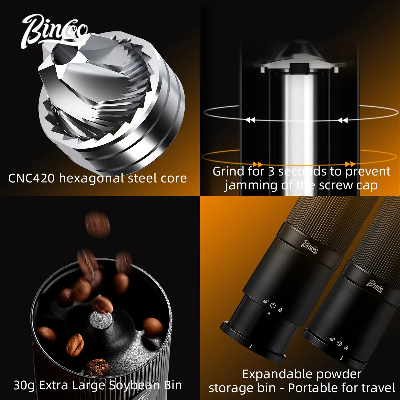 Bincoo Portable Electric Coffee Grinder Rechargeable Espresso Coffee Grinder Coffee Machine for Home Camping Outdoor view 5