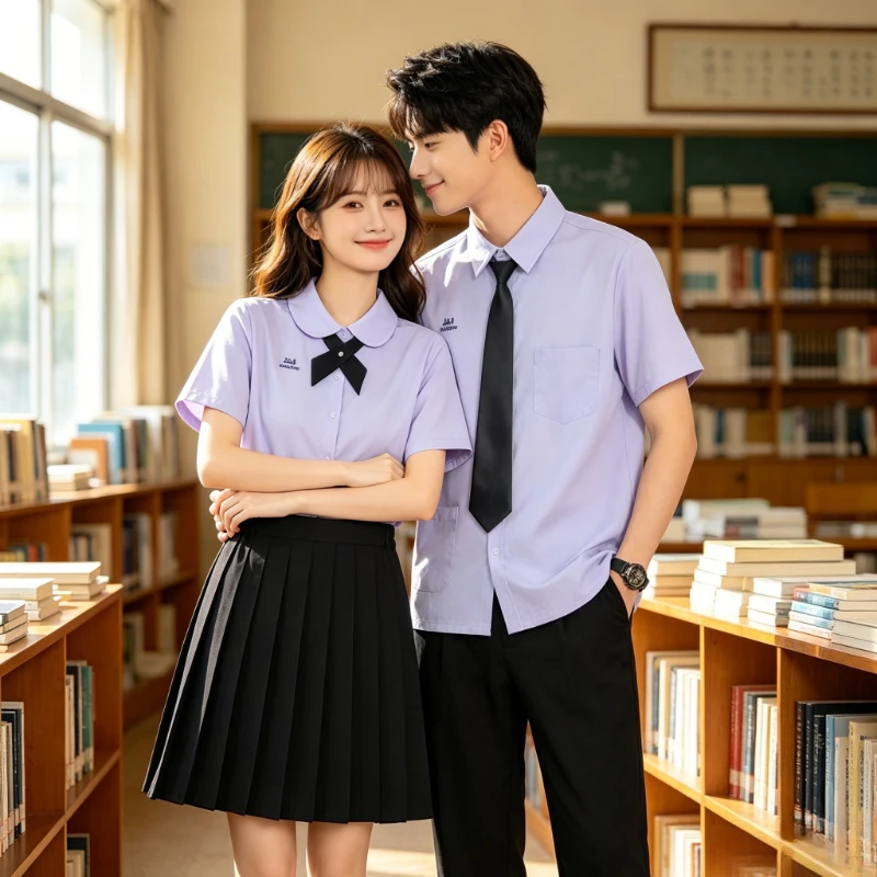 Thai Style School Uniform Set for Women, Short Sleeve Shirt with JK Preppy Look,Perfect for Students,Daily&Graduation Class Wear