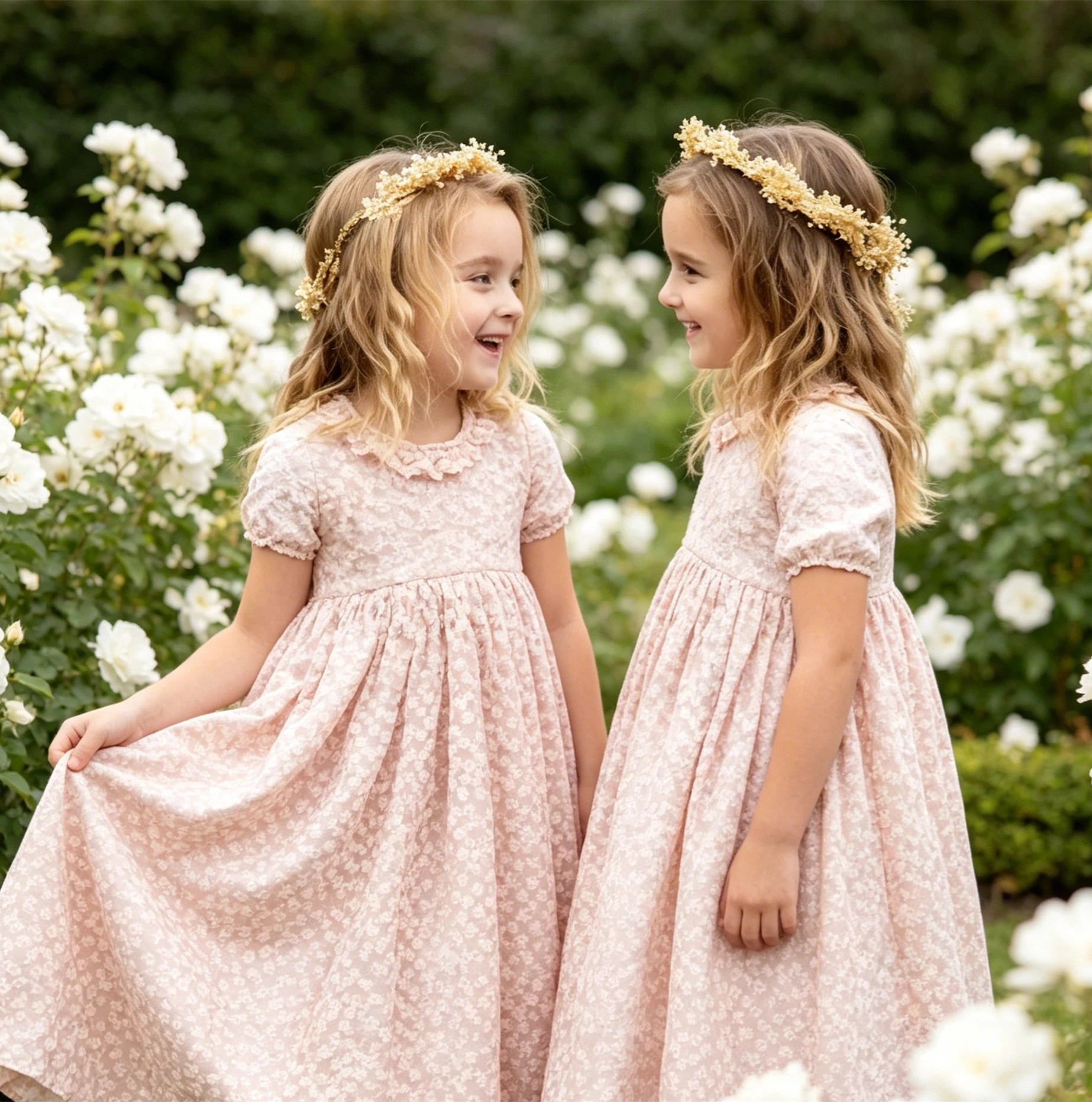 Customized Pink Flower Girl Dress for Wedding Lace Short Sleeve Floor Length High Waist Kids Birthday First Communion Gown