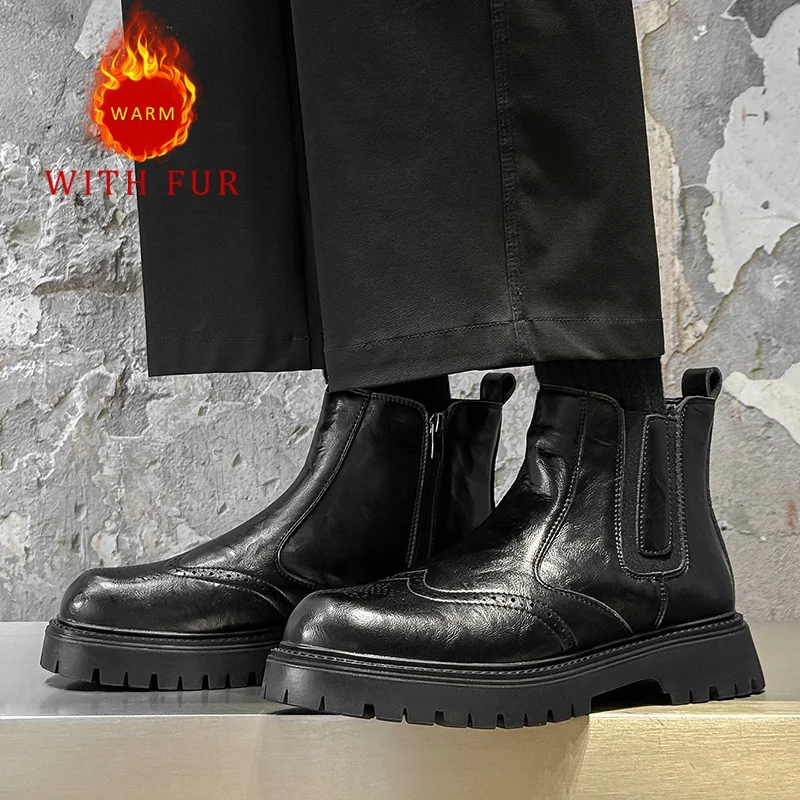 

Мужские классические ботинки в стиле ретро, повседневная минималистичная стильная офисная и деловая рабочая уличная теплая кожаная обувь, новая черная универсальная обувь