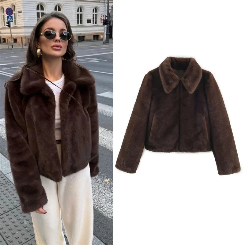

Модная модная куртка из искусственного меха со скрытыми пуговицами и лацканами, универсальный и простой дизайн для женщин, стильное и элегантное пальто
