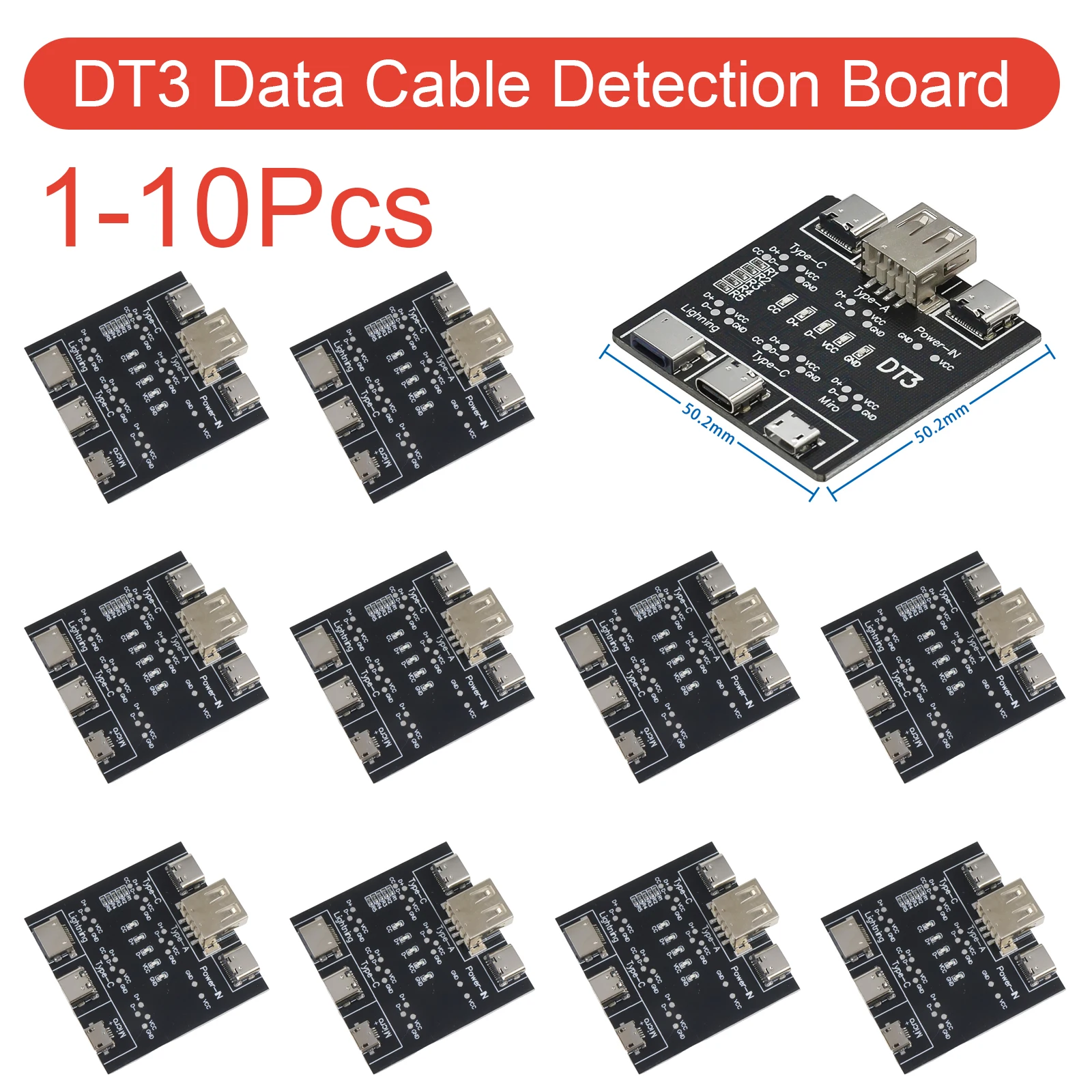 DT3 Board Data USB C Connector Cable Short Detection on Off Led Tool for Ios Android Type-c Micro Tester Sd Circuit Diagnose