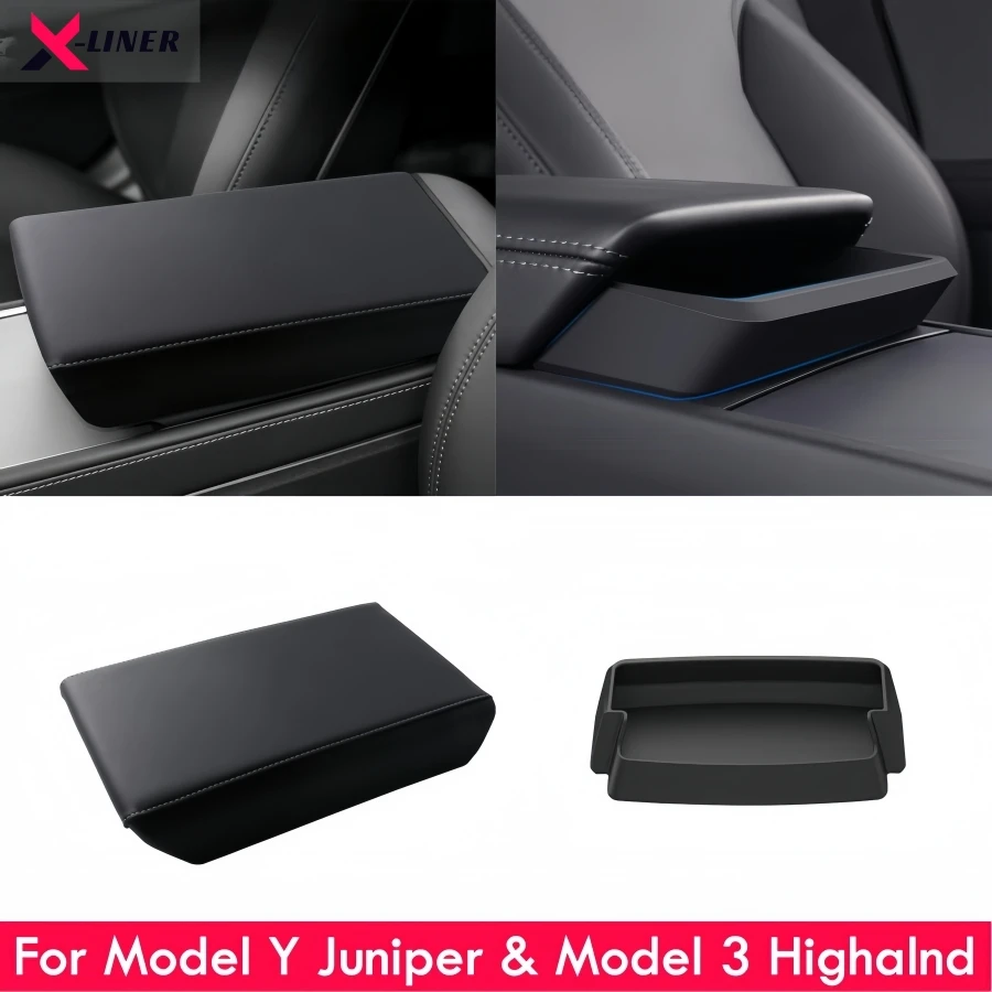 

PU Armrest Cover Protector For Tesla Model Y Juniper & Model 3 Highland 2025 2026 Silicone Sunglasses Holder Armrest Tray Organi