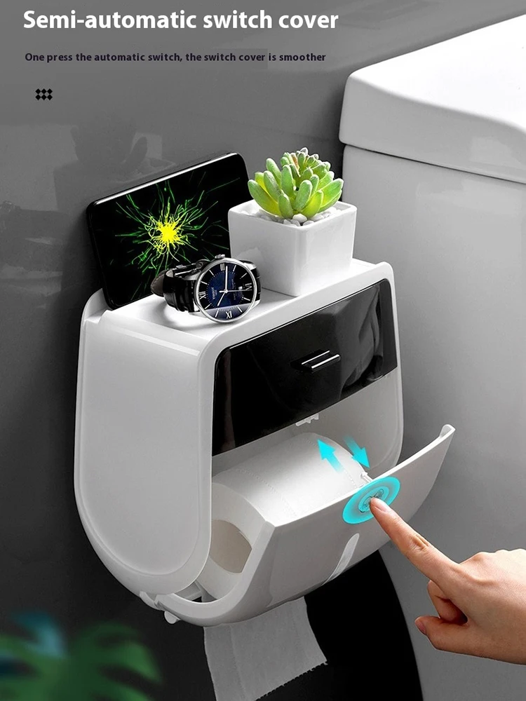 Toilet Roll Paper Holder Double Layer Large Capacity Wall Mounted No Punch Paper Tube Waterproof Tissue Box Bathroom Accessories