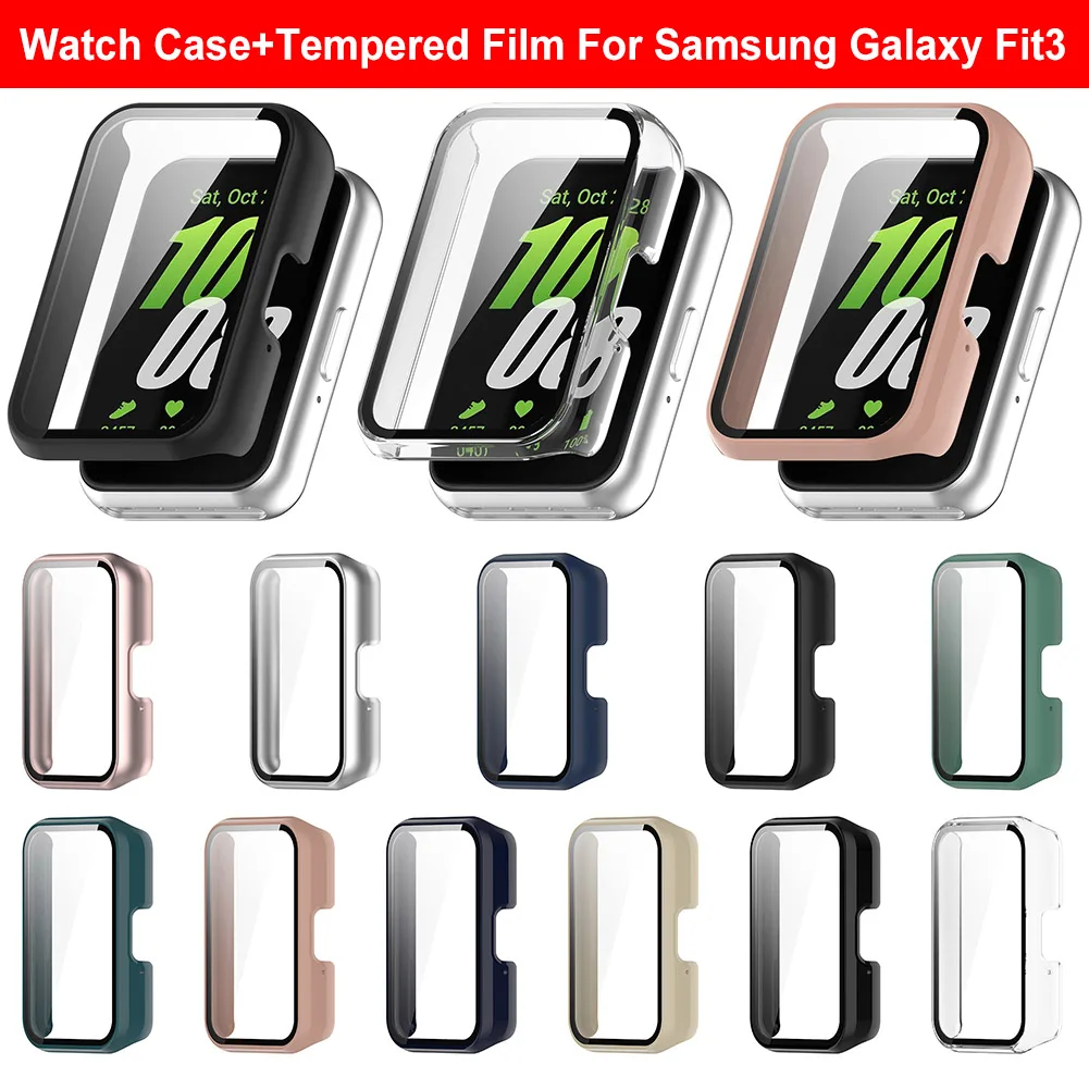 PC Watch Case Watch Screen Protector with Tempered Glass Anti-Fall Anti-Scratch for Samsung Galaxy Fit 3 SM-R390